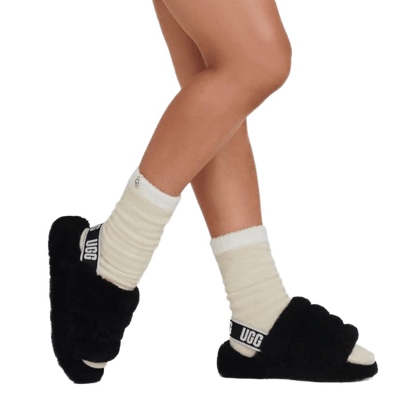 UGG Fluff Yeah Black Sheepskin Slingback Platform Slide Slippers – Size 9 - Picture 2 of 12